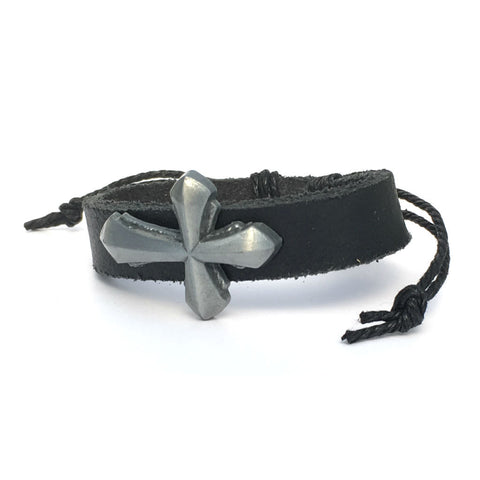 The Treyce Cross, Hemp and Black Leather Bracelet - Love Chirp Gifts