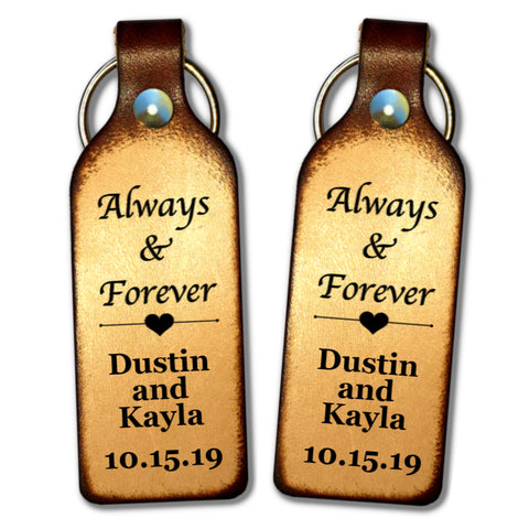 Always and Forever with Your Names and Date Leather Keychain - Love Chirp Gifts