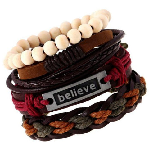 The Believe Stacked Leather & Hemp Bracelet - Love Chirp Gifts