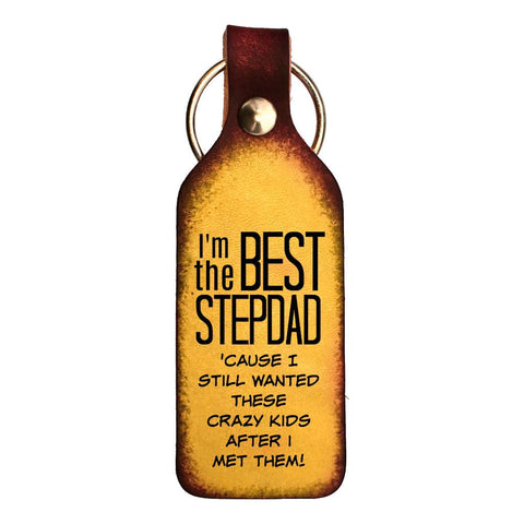 Best Stepdad Leather Engraved Keychain