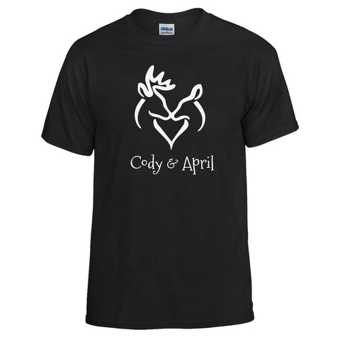 Classic Snuggling Buck and Doe Personalized with Your Names T-Shirt - Love Chirp Gifts