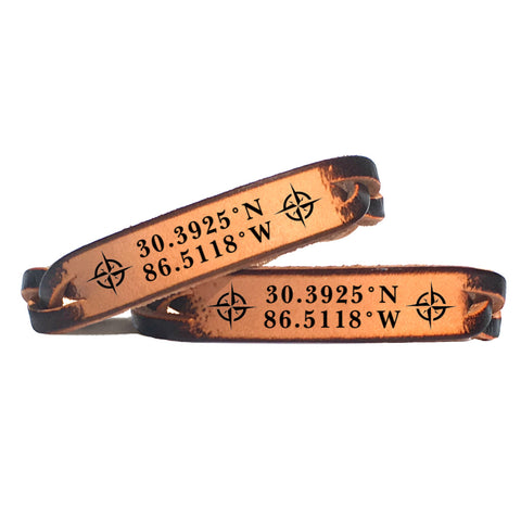 Custom Coordinates Leather Bracelet - Love Chirp Gifts
