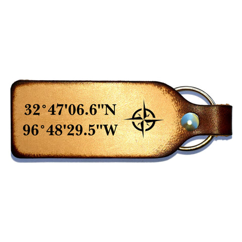 Custom Coordinates Leather Keychain - Love Chirp Gifts