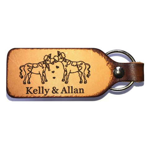 Cow Couple Leather Engraved Keychain