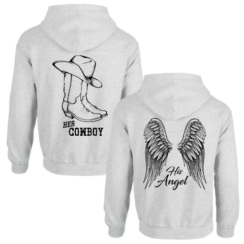 Her Cowboy His Angel Couples Hoodie Set - Love Chirp Gifts