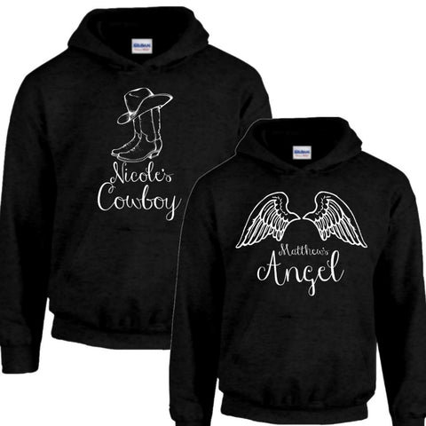 Cowboy & Angel Design Personalized with Your Names Hoodies - Love Chirp Gifts