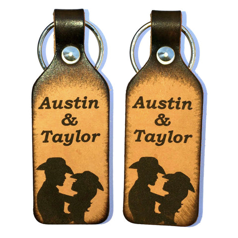 Cowboy & Cowgirl Leather Couples Keychains with Free Customization - Love Chirp Gifts