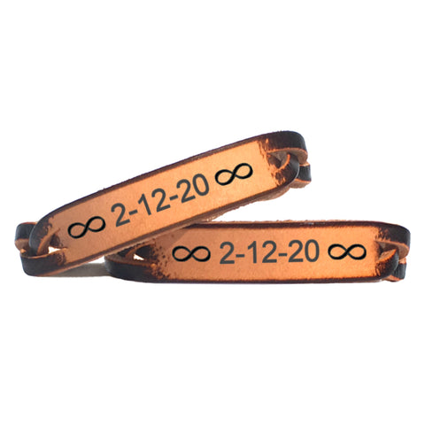 Custom Date with Infinity Signs Leather Bracelet - Love Chirp Gifts