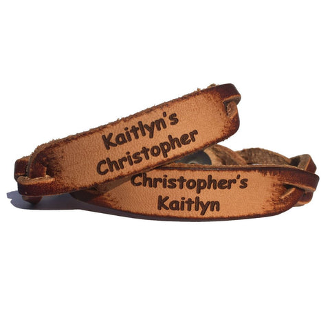 Personalized Couples Names Leather Engraved Bracelet Set
