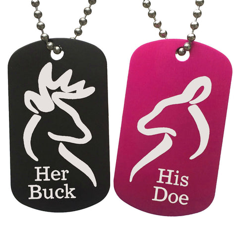 Her Buck & His Doe Dog Tag Necklaces (Pair) - Love Chirp Gifts