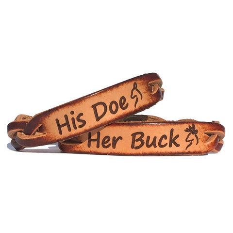 Her Buck and His Doe Leather Engraved Bracelet Set