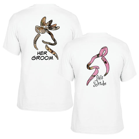 Her Groom Buck and His Bride Doe Unisex T-shirts - Love Chirp Gifts