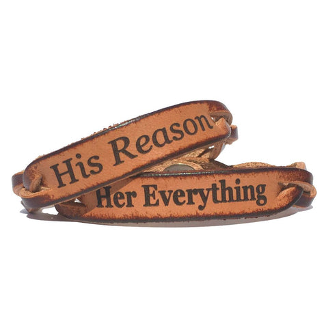 Her Everything & His Reason Couples Leather Engraved Bracelet Set