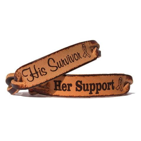 His Survivor and Her Support Leather Engraved Bracelets (Pair)