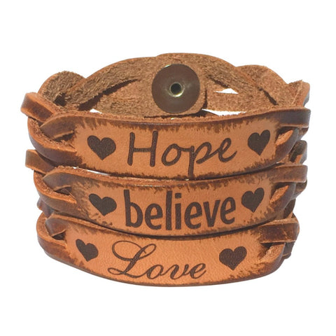 Hope, Believe & Love Leather Bracelets (All 3) - Love Chirp Gifts