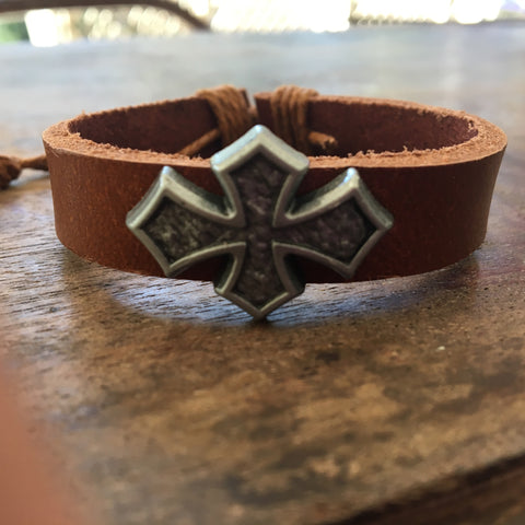 The Emery Caramel Brown and Hemp Leather Cross Bracelet - Love Chirp Gifts