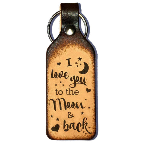 I Love You to the Moon & Back Leather Keychain - Love Chirp Gifts