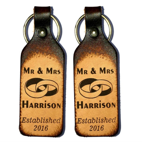 Mr & Mrs Leather Keychain - Love Chirp Gifts