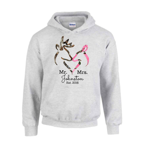 Mr and Mrs Personalized Camo Buck and Doe Hoodie - Love Chirp Gifts