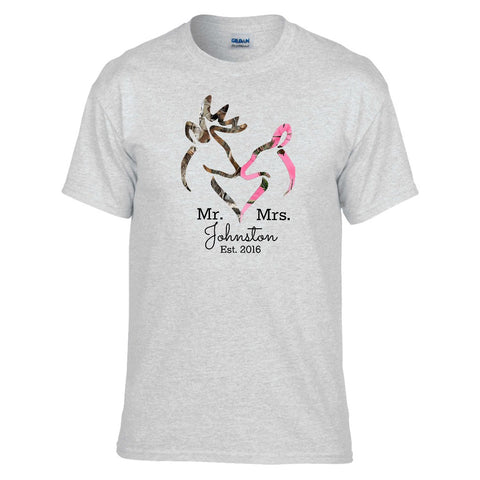 Mr and Mrs Personalized Camo Buck and Doe T-shirt - Love Chirp Gifts