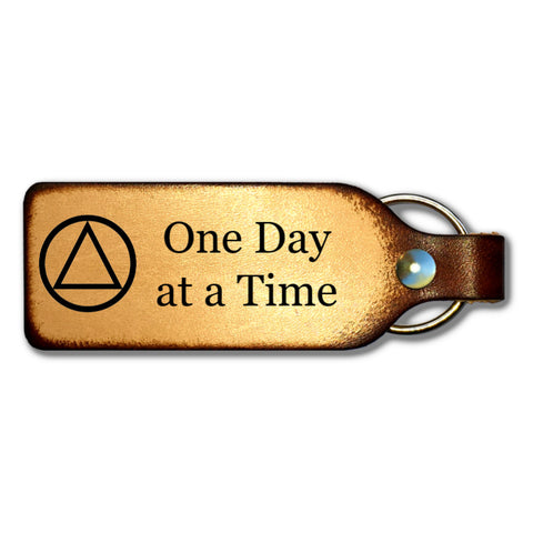 One Day at a Time Leather Keychain with AA Symbol - Love Chirp Gifts