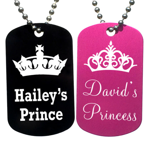 Prince & Princess Personalized with Your Names Dog Tag Necklaces (Pair) - Love Chirp Gifts