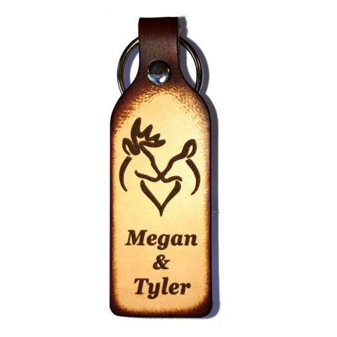 Snuggling Buck and Doe with Your Names Leather Keychain - Love Chirp Gifts