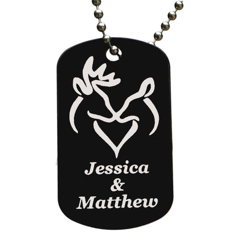 Snuggling Buck & Doe with Your Names Dog Tag Necklace - Love Chirp Gifts