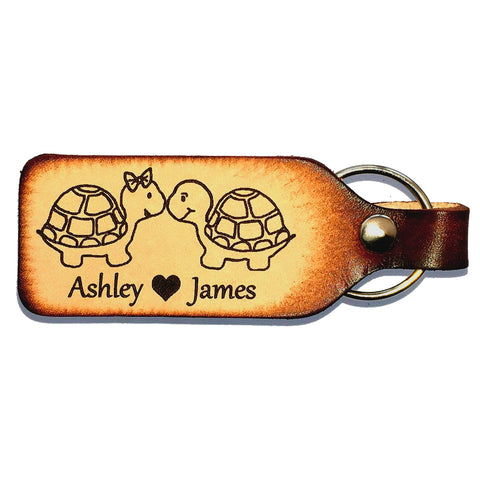 Snuggling Turtle Couple Leather Keychain with Free Customization - Love Chirp Gifts