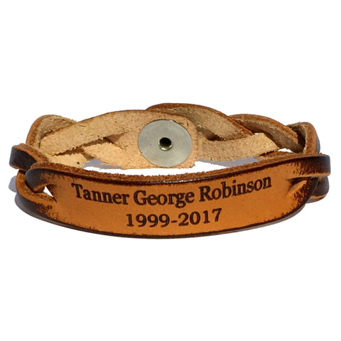 Memorial Leather Bracelet with Name and Dates - Love Chirp Gifts