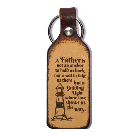 A Father is a Guiding Light Leather Engraved Keychain