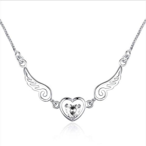 Angel Wings with Heart Stone Necklace - Love Chirp Gifts
