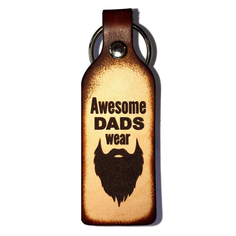 Awesome Dads Wear Beards Leather Engraved Keychain