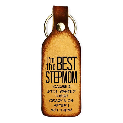Best Stepmom Leather Engraved Keychain - Love Chirp Gifts