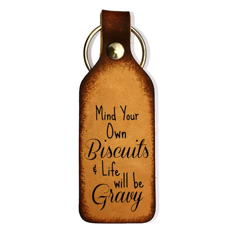 Biscuits and Gravy Leather Engraved Keychain - Love Chirp Gifts