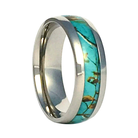Turquoise Blue Camo Titanium Ring