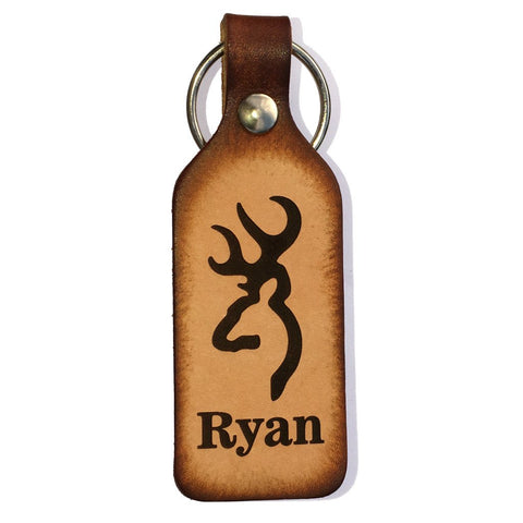 Buck Symbol with Name Leather Keychain