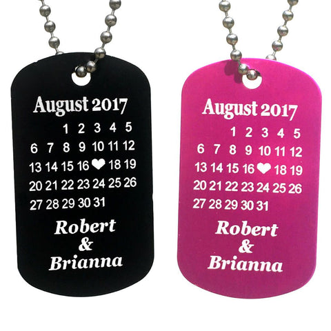 Special Date Calendar Personalized Dog Tag Necklaces