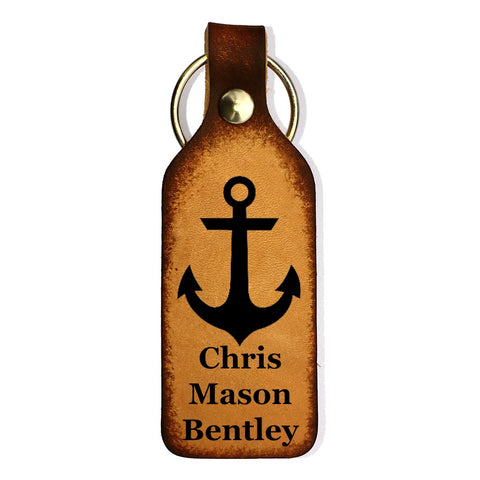 Anchor Engraved with Name Leather Keychain - Love Chirp Gifts