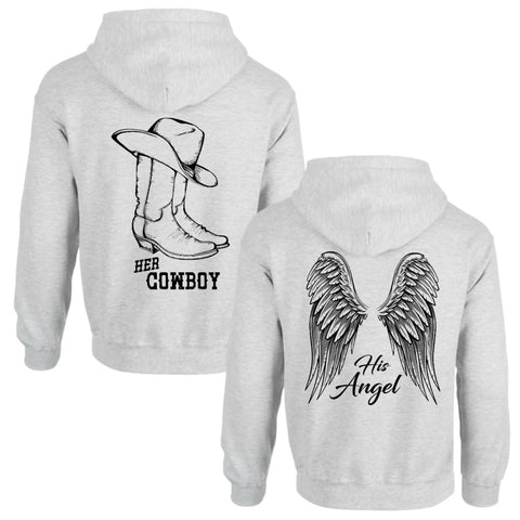 Her Cowboy His Angel Couples Hoodie Set - Love Chirp Gifts