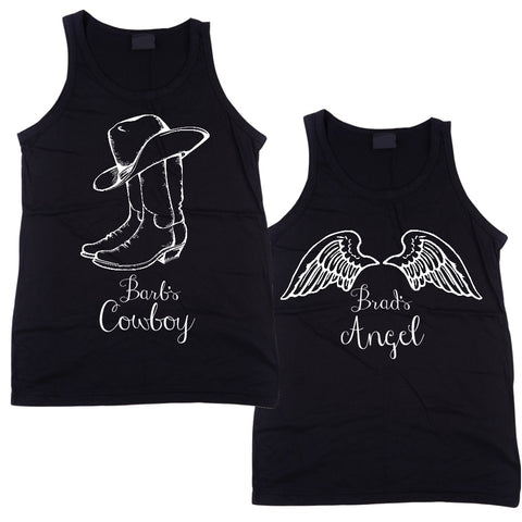 Cowboy & Angel Design Personalized with Your Names Tank Tops - Love Chirp Gifts