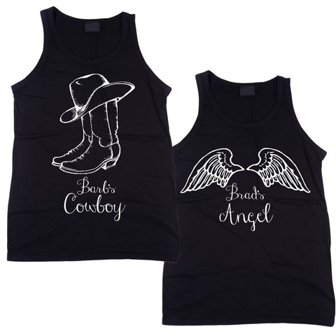 Cowboy & Angel Design Personalized with Your Names Tank Tops - Love Chirp Gifts