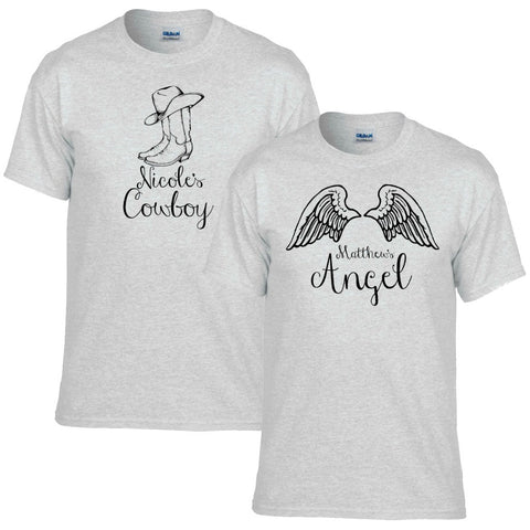 Cowboy & Angel Design Personalized with Your Names T-Shirts - Love Chirp Gifts