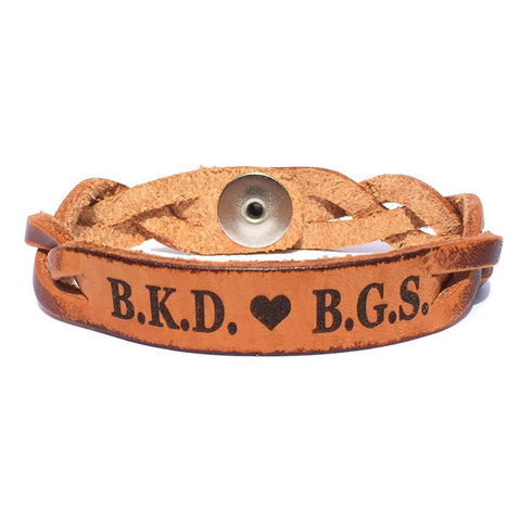 Personalized Couple Initials Engraved Leather Bracelet