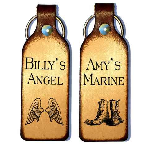 Marine & Angel Personalized Couples Leather Keychains - Love Chirp Gifts