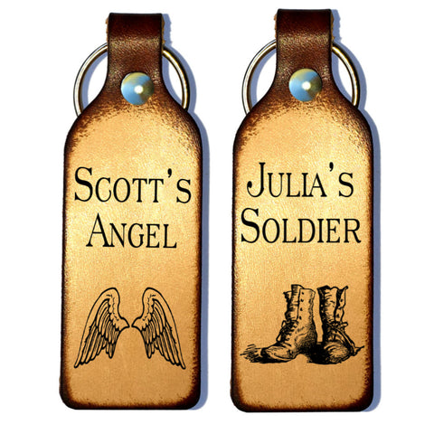 Soldier & Angel Personalized Couples Leather Keychains - Love Chirp Gifts