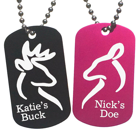 Her Buck & His Doe with Your Names Dog Tag Necklaces (Pair) - Love Chirp Gifts