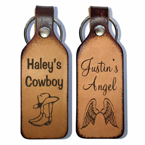 Cowboy & Angel Leather Couples Keychains with Free Customization
