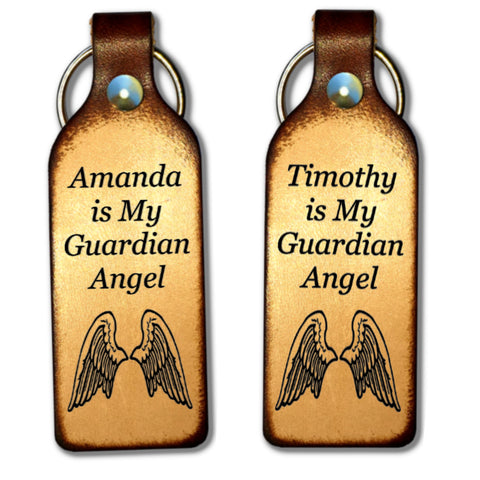 My Guardian Angel Leather Keychain with Free Customization - Love Chirp Gifts