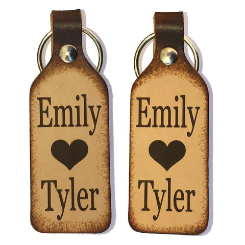 Heart with Names Leather Keychains with Free Customization (Pair) - Love Chirp Gifts